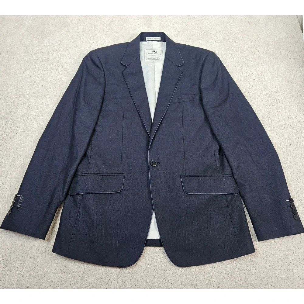 Moods of Norway Navy‎ Wool Silk Blazer Men 40R/50 Modern Scandinavian Minimalist